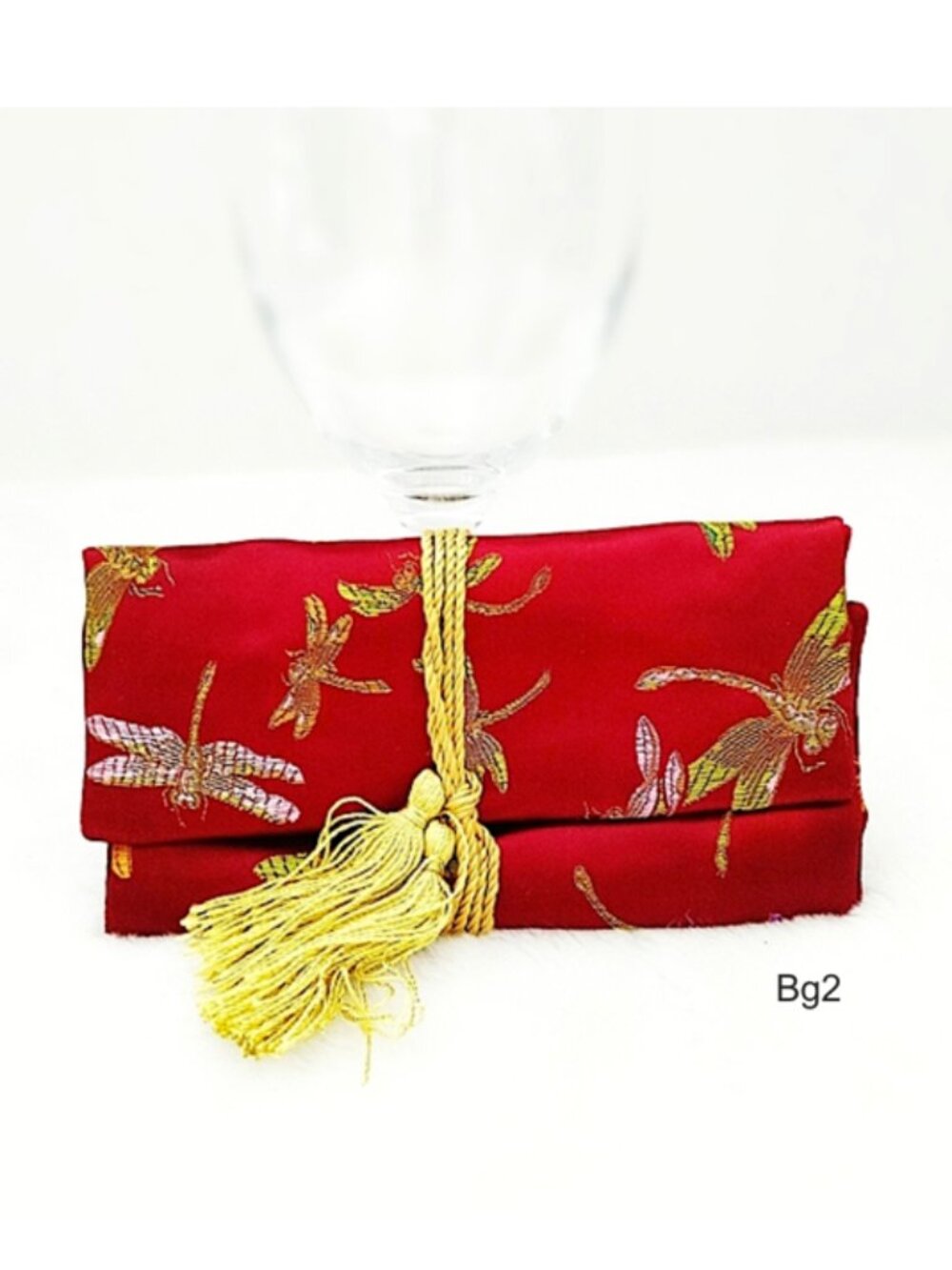Red Brocade Jewelry Organizer Roll Bag Travel Jewel Pouch Woven Dragonfly Large